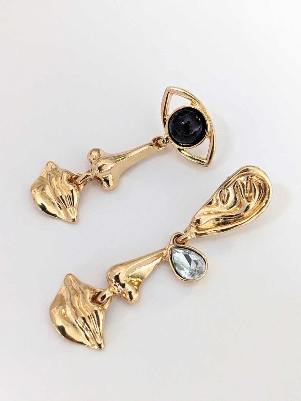 Gold Surrealist Face Earrings - Picture 2 of 2